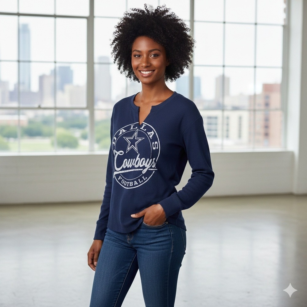 NFL Dallas Cowboys Football Long Sleeve Thermal Top Women's Teen Blue‎ - Size L